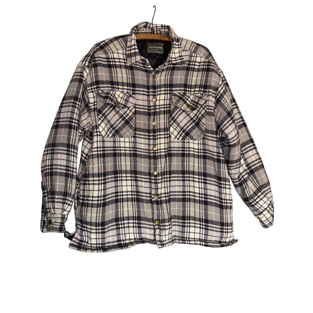 Expeditions Mens Size L Plaid Quilted‎ Lined Flannel Shirt Jacket Heritage Cozy